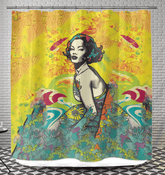 Detail of Surfing 1 49 Shower Curtain, featuring vibrant surf-themed patterns, ideal for infusing your bathroom with dynamic coastal charm.